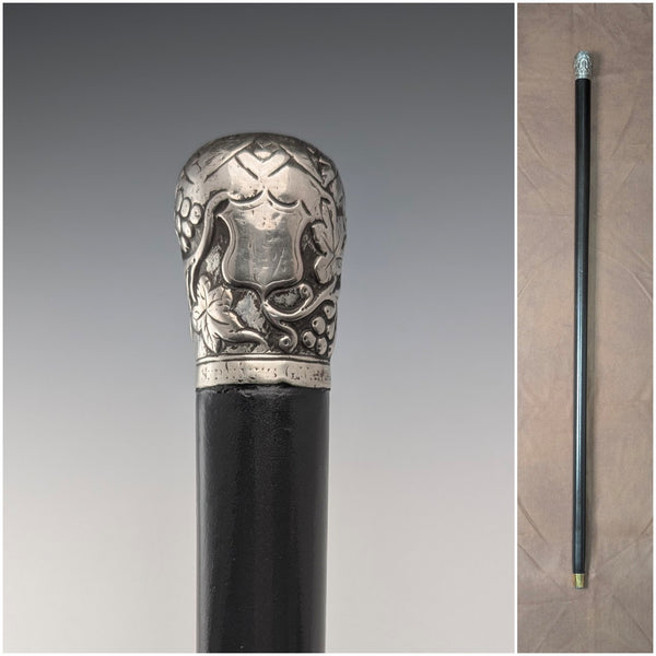 1900年頃 英国アンティーク ブラックシャフト 純銀製ロンデルハンドル 杖 88cm